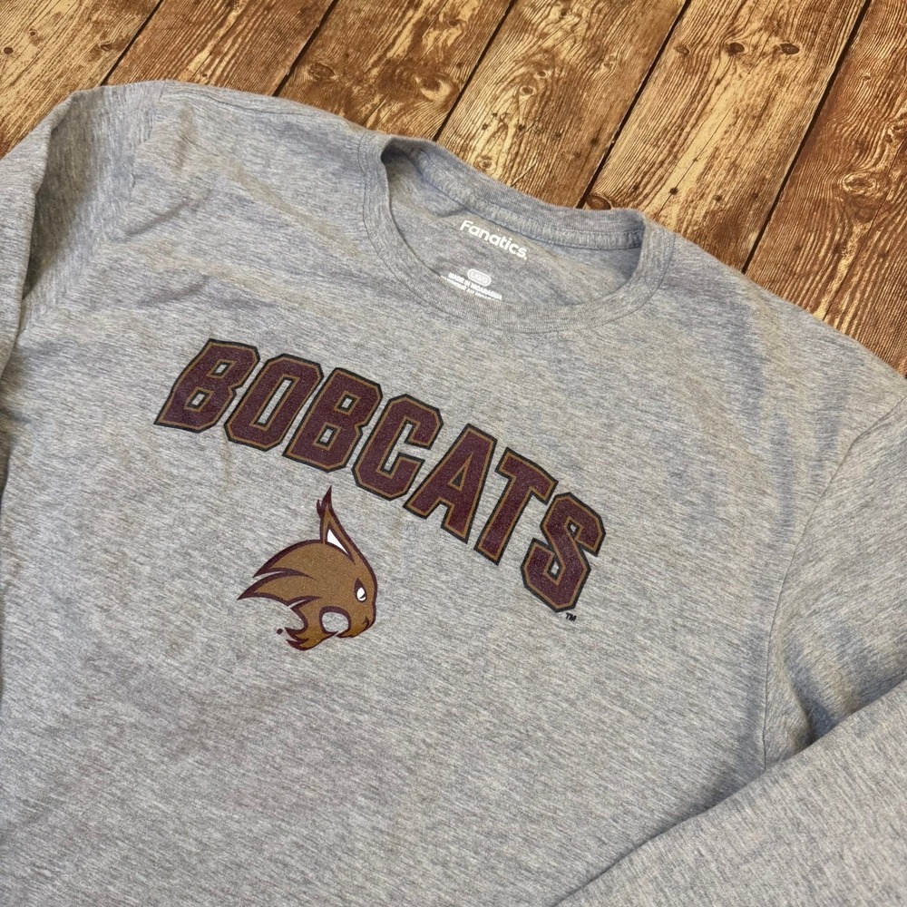Fanatics Bobcats Graphic T Shirt Mens Large Gray Long Sleeve Cotton Blend
